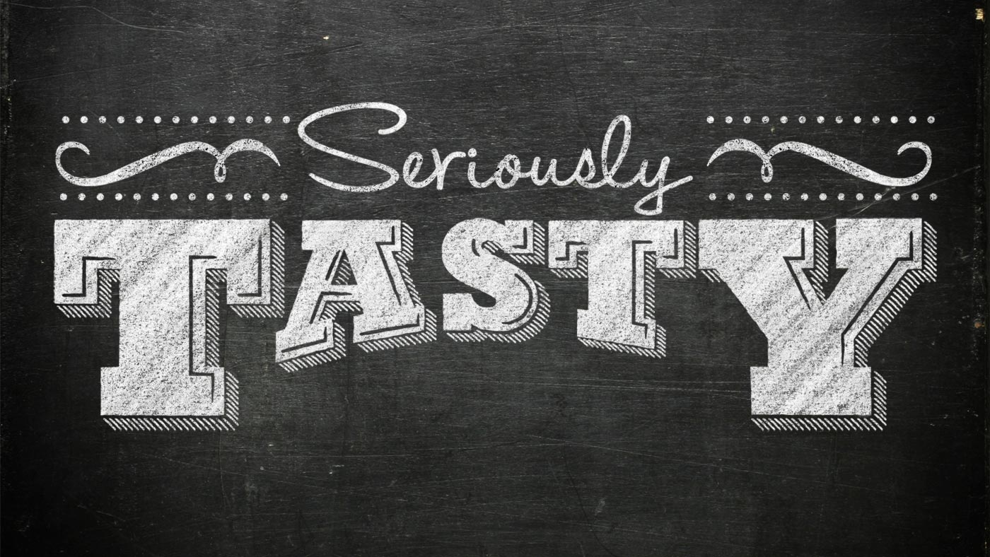 Seriously Tasty logo on chalkboard background