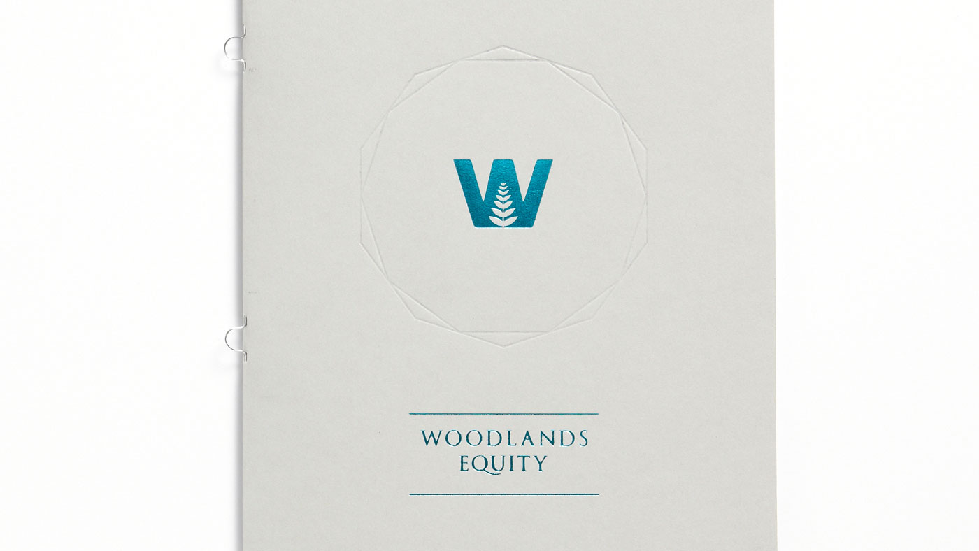 Photograph of Woodlands Equity brochure with foil block detailing