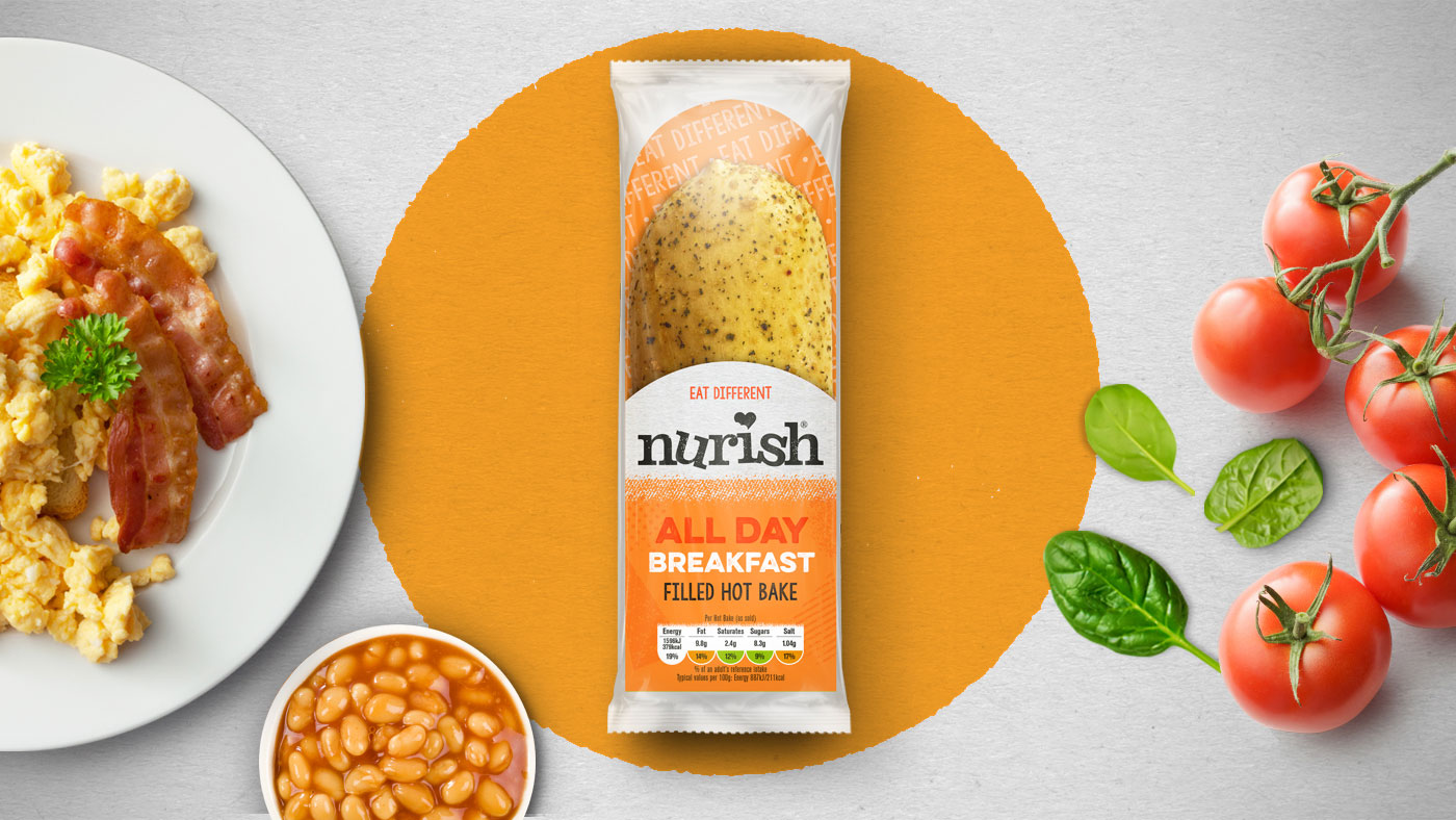 Top down shot of Nurish All Day Breakfast packaging design.