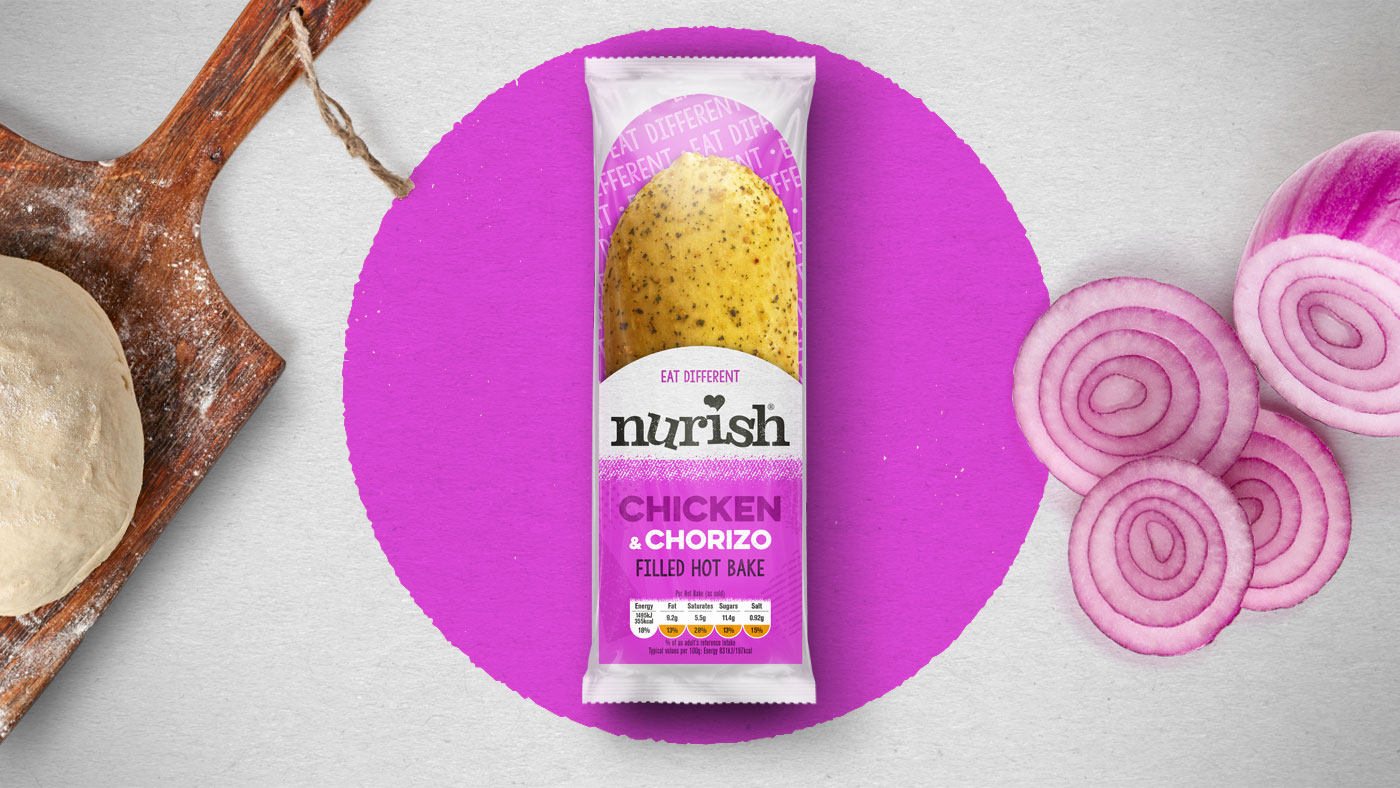 Top down shot of Nurish Chicken and Chorizo packaging design.