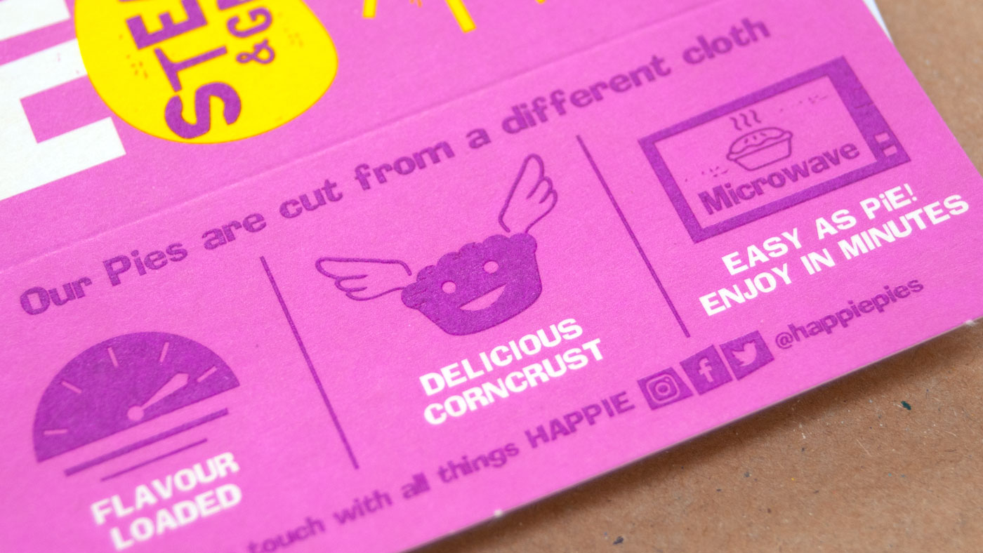 Closeup of icon details on Happie packaging 