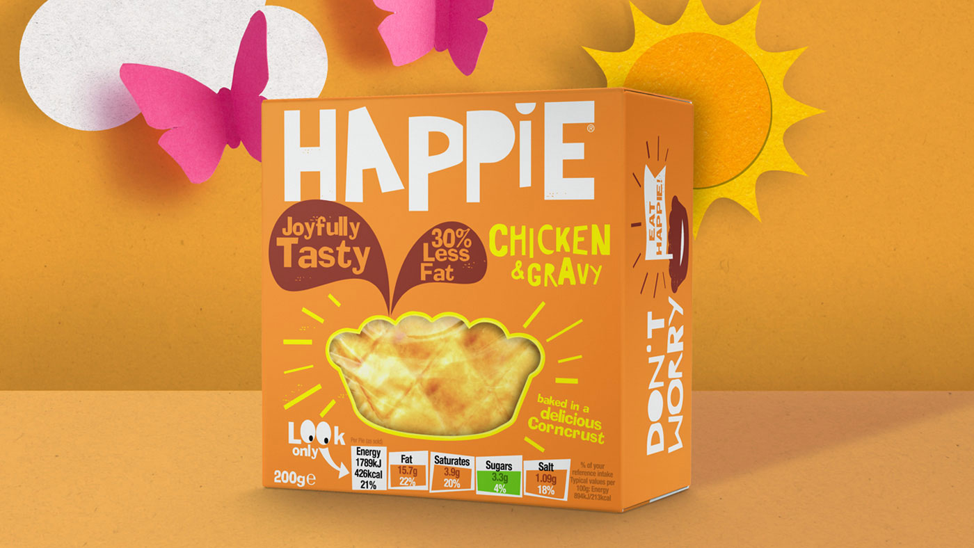 Happy Chicken and Gravy pie box packaging