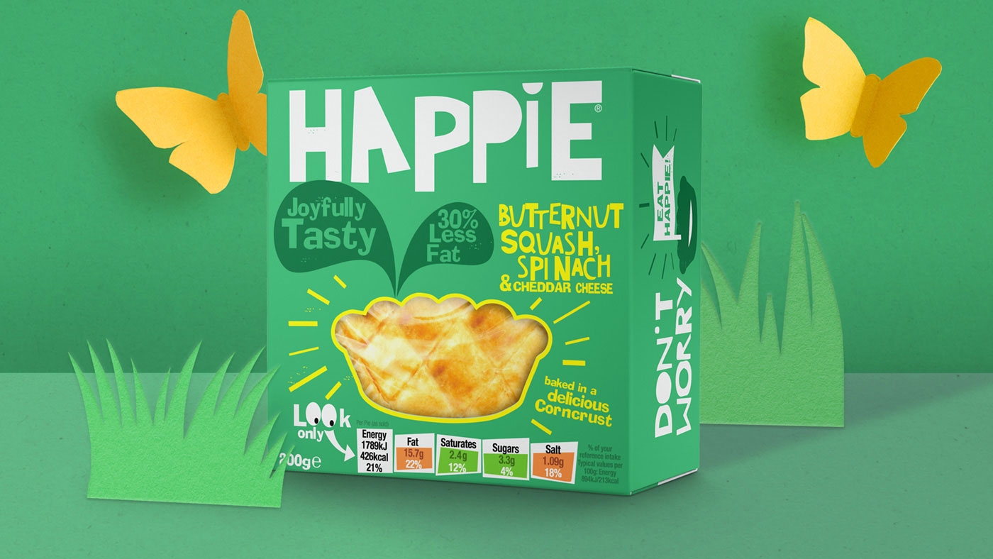 Happie - Butternut Squash, Spinach and Cheddar Cheese pie box packaging