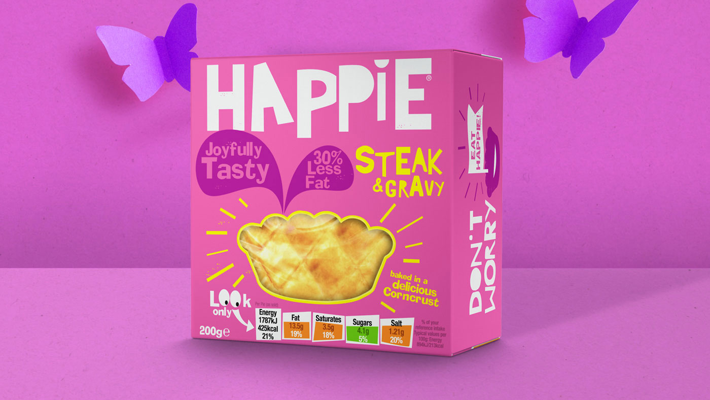 Happy Steak and Gravy pie box packaging