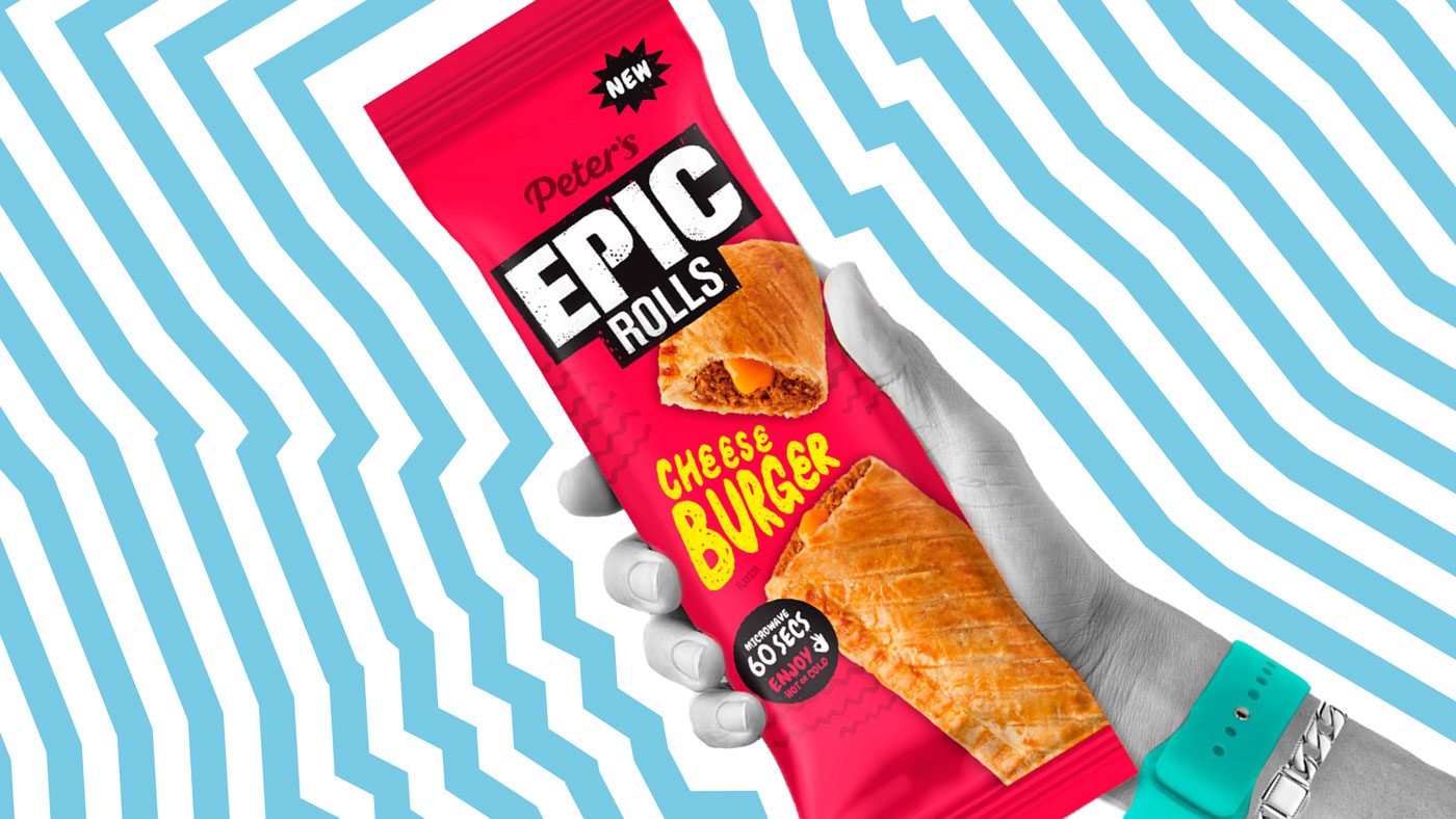 Epic cheeseburger roll bright and bold packaging 